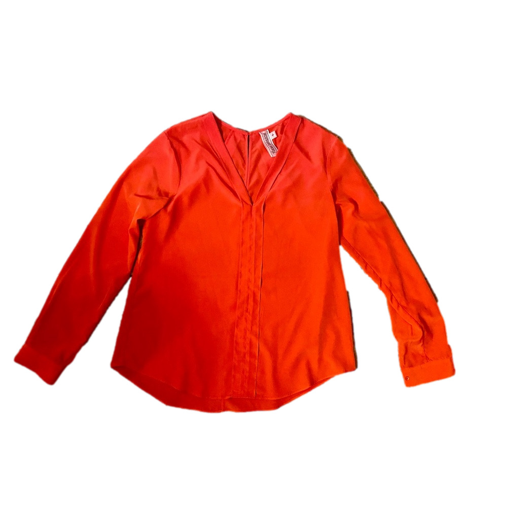 Yoana Baraschi Orange Coral V-Neck Long Sleeve Blouse Size M
